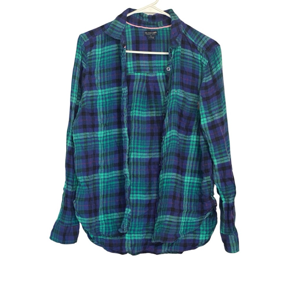 U.S. Polo Assn. Green & Navy Plaid Button-Down Shirt – Size Large
